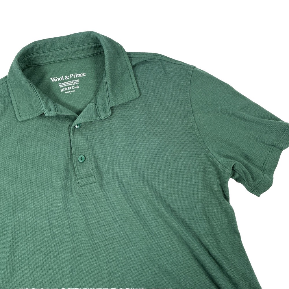 Wool & Prince Short Sleeve Merino Wool Blend Polo Shirt Green Mens Size Large